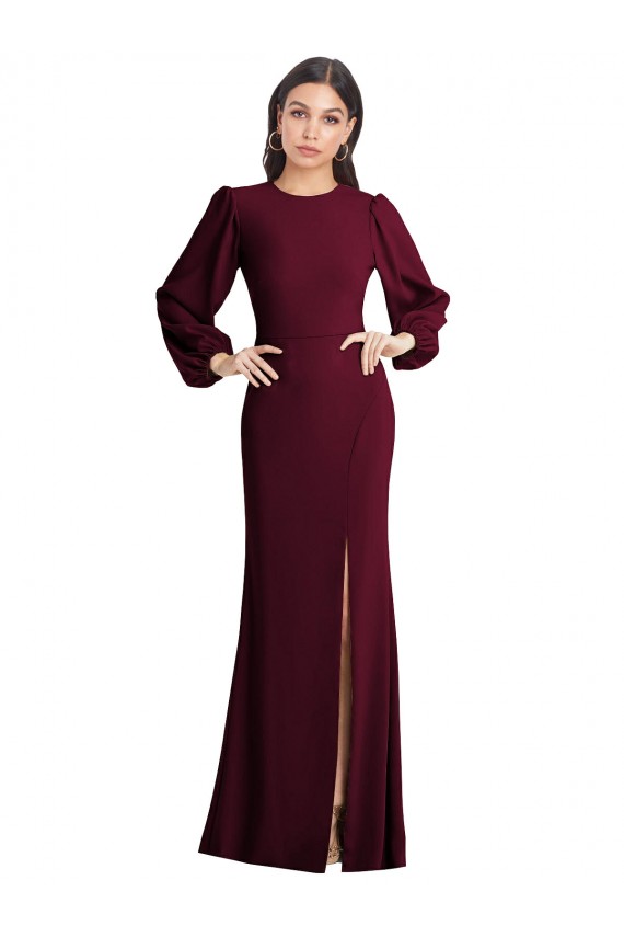 Open Back Stretch Crepe Bateau Neck Long Puff Sleeves Formal Dress / Bridesmaid Dress Southampton