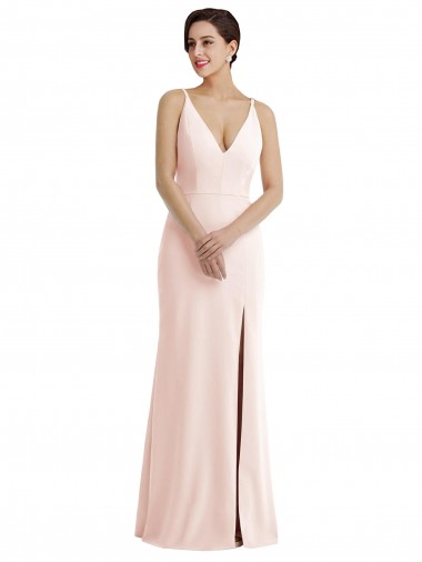 V-Back Pink Stretch Crepe V-Neck Long Sleeveless Formal Evening Gown / Prom Dress / Bridesmaid Dress Southampton