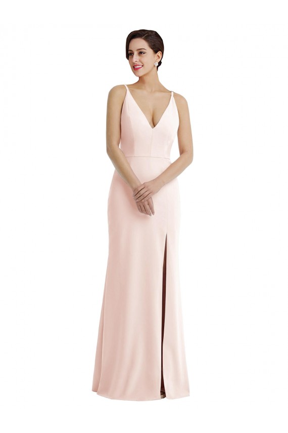 V-Back Pink Stretch Crepe V-Neck Long Sleeveless Formal Evening Gown / Prom Dress / Bridesmaid Dress Southampton