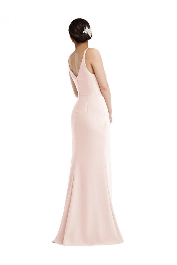 V-Back Pink Stretch Crepe V-Neck Long Sleeveless Formal Evening Gown / Prom Dress / Bridesmaid Dress Southampton