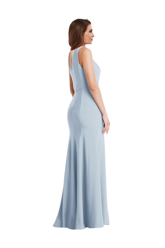 Light Sky Blue Stretch Crepe One Shoulder Long Sleeveless Formal Evening Gown / Prom Dress / Bridesmaid Dress Southampton
