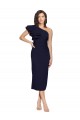 Dark Navy Stretch Crepe One Shoulder Midi Length Sleeveless Formal Evening Gown / Prom Dress / Bridesmaid Dress Southampton