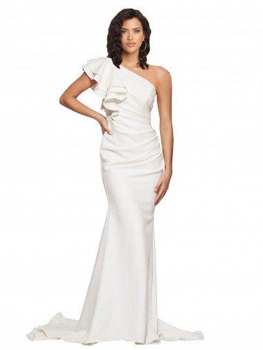 Sheath Ivory One Shoulder Sweep Train Sleeveless Semi Formal Evening Dress / Prom Dress / Bridesmaid Dress Southampton