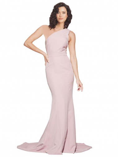 Mauve Stretch Crepe One Shoulder Sweep Train Sleeveless Semi Formal Evening Dress / Prom Dress / Bridesmaid Dress Southampton