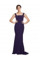 Dark Navy Stretch Crepe Square Neck Sweep Train Sleeveless Semi Formal Evening Dress / Prom Dress / Bridesmaid Dress Southampton