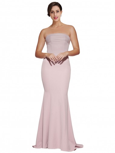 Low Back Stretch Crepe Strapless Sweep Train Sleeveless Formal Evening Gown / Prom Dress / Bridesmaid Dress Southampton