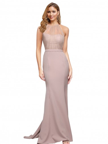 Dusty Pink Stretch Crepe Sweetheart Sweep Train Sleeveless Formal Evening Gown / Prom Dress / Bridesmaid Dress Southampton
