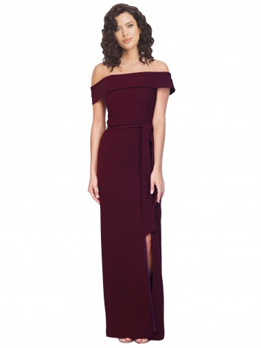 Low Back Burgundy Gold Stretch Crepe Off the Shoulder Long Sleeveless Formal Evening Gown / Prom Dress / Bridesmaid Dress Southampton