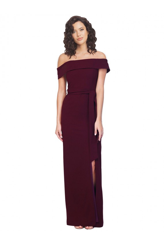 Low Back Burgundy Gold Stretch Crepe Off the Shoulder Long Sleeveless Formal Evening Gown / Prom Dress / Bridesmaid Dress Southampton