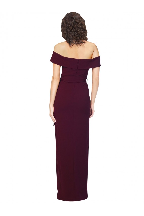 Low Back Burgundy Gold Stretch Crepe Off the Shoulder Long Sleeveless Formal Evening Gown / Prom Dress / Bridesmaid Dress Southampton