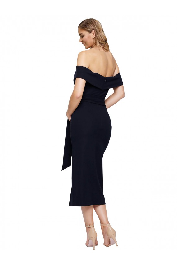 Low Back Stretch Crepe Off the Shoulder Midi Length Sleeveless Formal Evening Gown / Prom Dress / Bridesmaid Dress Southampton