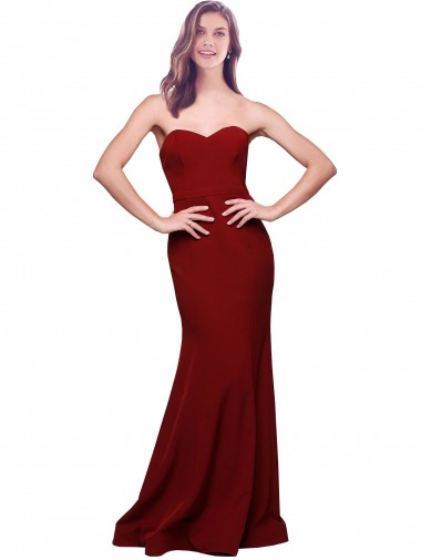 Low Back Burgundy Stretch Crepe Sweetheart Long Sleeveless Formal Evening Gown / Prom Dress / Bridesmaid Dress Southampton