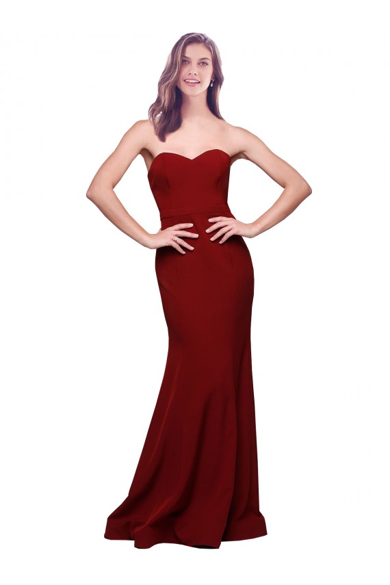 Low Back Burgundy Stretch Crepe Sweetheart Long Sleeveless Formal Evening Gown / Prom Dress / Bridesmaid Dress Southampton