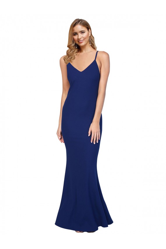 Open Back Stretch Crepe V-Neck Long Sleeveless Formal Dress / Bridesmaid Dress Southampton