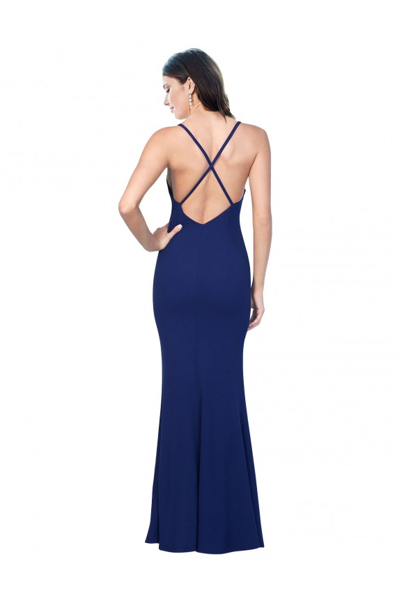 Open Back Stretch Crepe V-Neck Long Sleeveless Formal Dress / Bridesmaid Dress Southampton