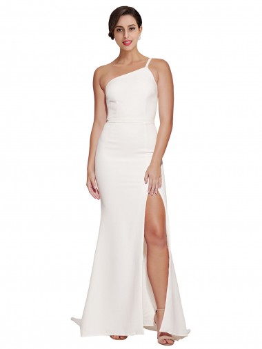 Sheath Stretch Crepe One Shoulder Sweep Train Sleeveless Semi Formal Evening Dress / Prom Dress / Bridesmaid Dress Southampton