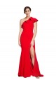 Red Stretch Crepe One Shoulder Sweep Train Sleeveless Semi Formal Evening Dress / Prom Dress / Bridesmaid Dress Southampton