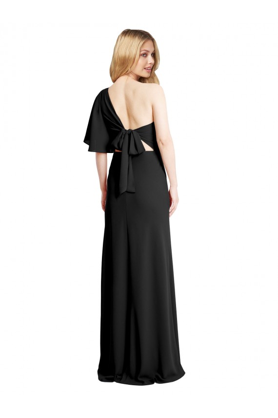 Stretch Crepe One Shoulder Long Flutter Sleeves Formal Evening Gown / Prom Dress / Bridesmaid Dress Southampton