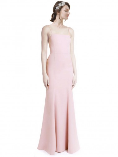 Open Back Pink Stretch Crepe Spaghetti Straps Long Sleeveless Prom Dress / Bridesmaid Dress Southampton