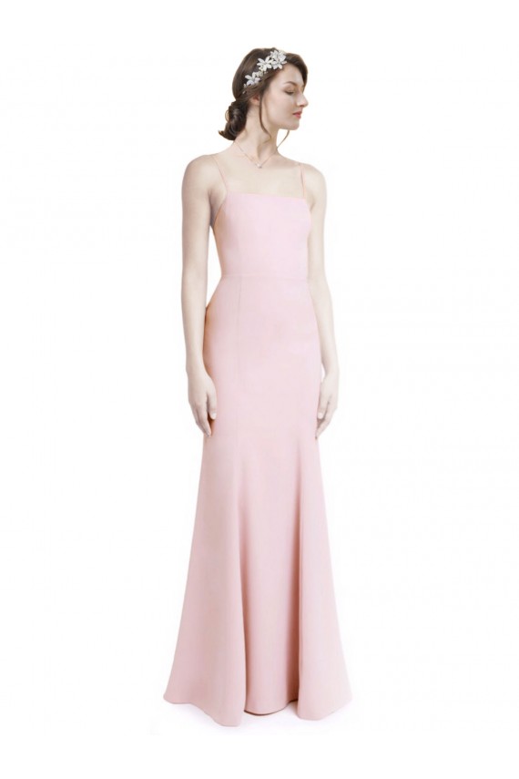 Open Back Pink Stretch Crepe Spaghetti Straps Long Sleeveless Prom Dress / Bridesmaid Dress Southampton