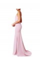 Open Back Pink Stretch Crepe Spaghetti Straps Long Sleeveless Prom Dress / Bridesmaid Dress Southampton