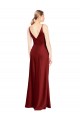 V-Back Burgundy Stretch Satin Spaghetti Straps Long Sleeveless Formal Evening Gown / Prom Dress / Bridesmaid Dress Southampton