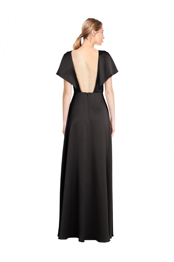 Open Back Stretch Satin V-Neck Long Cap Sleeves Bridesmaid Dress / Evening Dress Southampton