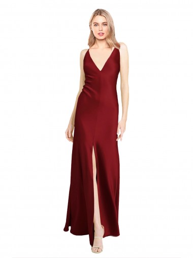 V-Back Stretch Satin V-Neck Long Sleeveless Black Tie Evening Gown / Prom Dress / Bridesmaid Dress Southampton