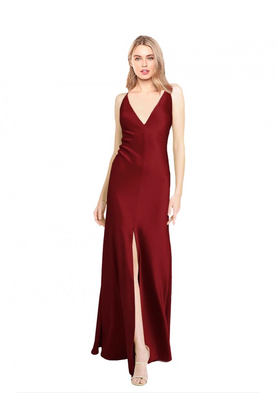 V-Back Stretch Satin V-Neck Long Sleeveless Black Tie Evening Gown / Prom Dress / Bridesmaid Dress Southampton