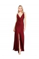 V-Back Stretch Satin V-Neck Long Sleeveless Black Tie Evening Gown / Prom Dress / Bridesmaid Dress Southampton