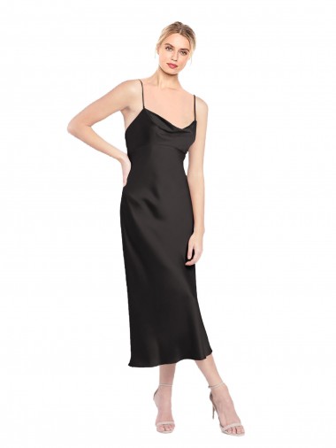 Low Back Stretch Satin Spaghetti Straps Midi Length Sleeveless Formal Evening Gown / Prom Dress / Bridesmaid Dress Southampton