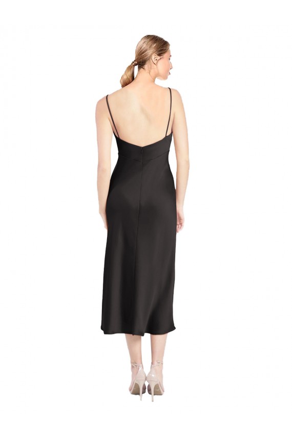 Low Back Stretch Satin Spaghetti Straps Midi Length Sleeveless Formal Evening Gown / Prom Dress / Bridesmaid Dress Southampton