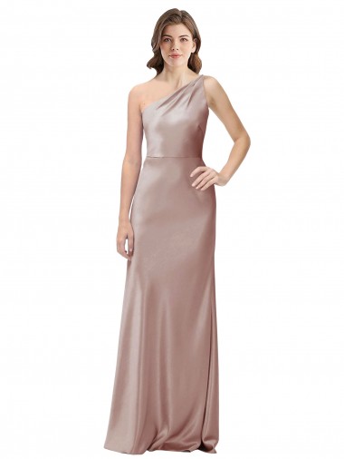 Open Back Dusty Pink Stretch Satin One Shoulder Long Sleeveless Formal Evening Gown / Prom Dress / Bridesmaid Dress Southampton