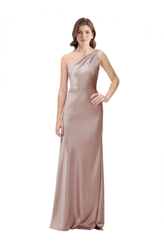 Open Back Dusty Pink Stretch Satin One Shoulder Long Sleeveless Formal Evening Gown / Prom Dress / Bridesmaid Dress Southampton