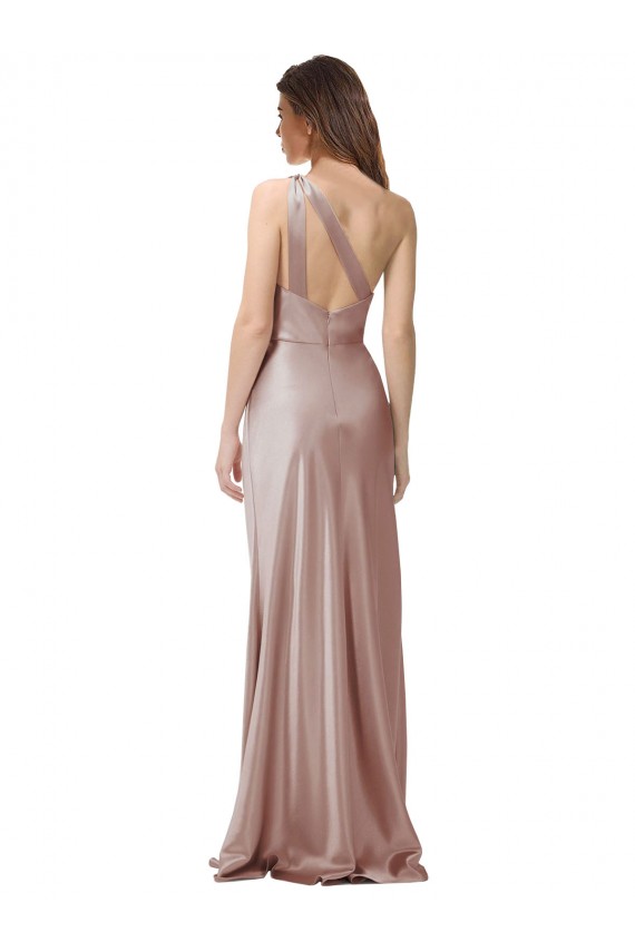 Open Back Dusty Pink Stretch Satin One Shoulder Long Sleeveless Formal Evening Gown / Prom Dress / Bridesmaid Dress Southampton