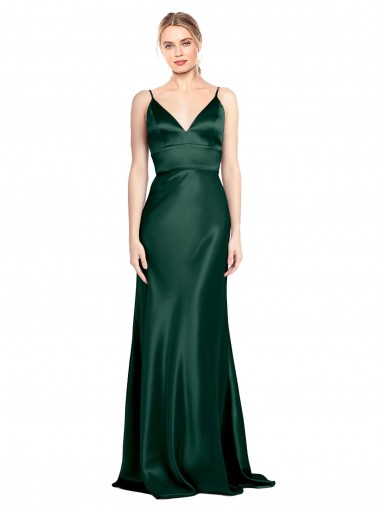 V-Back Hunter Stretch Satin Spaghetti Straps Long Sleeveless Formal Evening Gown / Prom Dress / Bridesmaid Dress Southampton