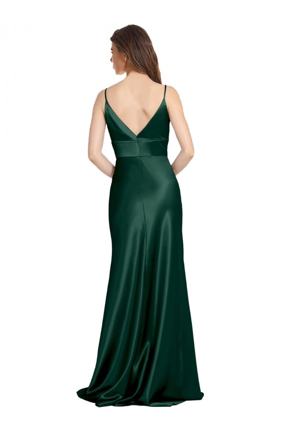 V-Back Hunter Stretch Satin Spaghetti Straps Long Sleeveless Formal Evening Gown / Prom Dress / Bridesmaid Dress Southampton