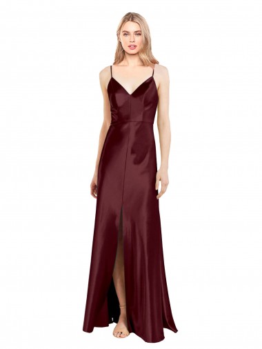 Stretch Satin Spaghetti Straps Long Sleeveless Bridesmaid Dress / Evening Dress Southampton