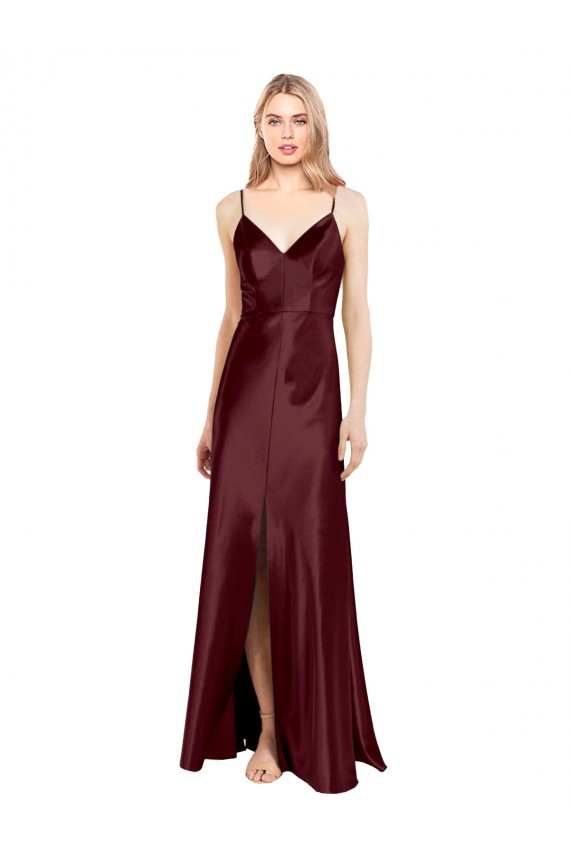 Stretch Satin Spaghetti Straps Long Sleeveless Bridesmaid Dress / Evening Dress Southampton