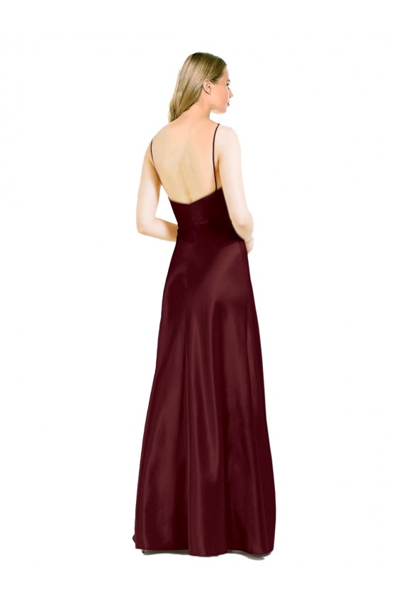 Stretch Satin Spaghetti Straps Long Sleeveless Bridesmaid Dress / Evening Dress Southampton