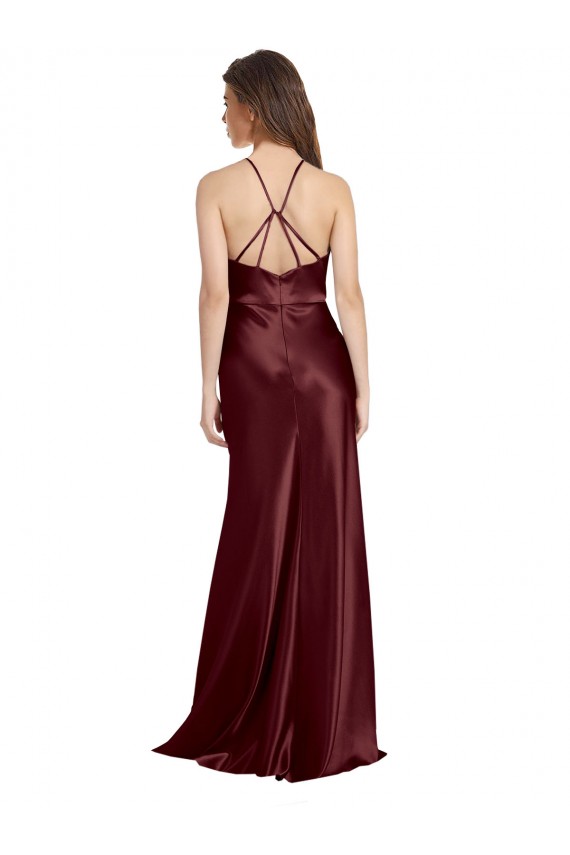 Burgundy Gold Stretch Satin Spaghetti Straps Long Sleeveless Formal Evening Gown / Prom Dress / Bridesmaid Dress Southampton