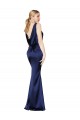 Low Back Dark Navy Stretch Satin Halter Neck Long Sleeveless Formal Evening Gown / Prom Dress / Bridesmaid Dress Southampton