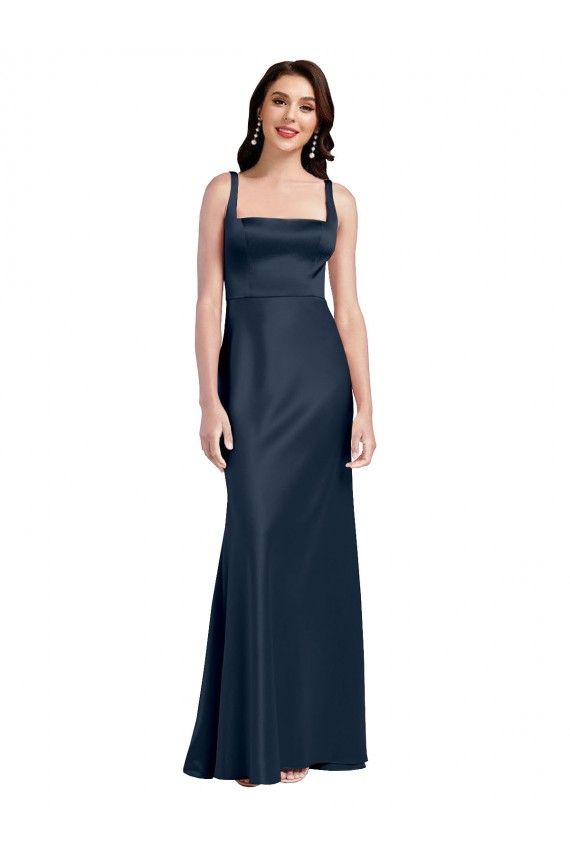 Low Back Stretch Satin Square Neck Long Sleeveless Formal Evening Gown / Prom Dress / Bridesmaid Dress Southampton