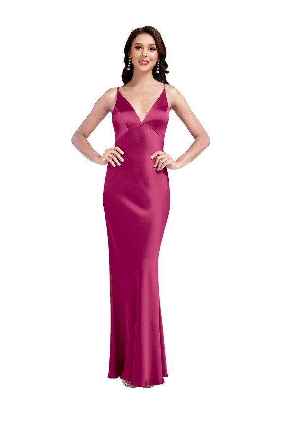 Low Back Stretch Satin Spaghetti Straps Long Sleeveless Formal Evening Dress / Bridesmaid Dress Southampton