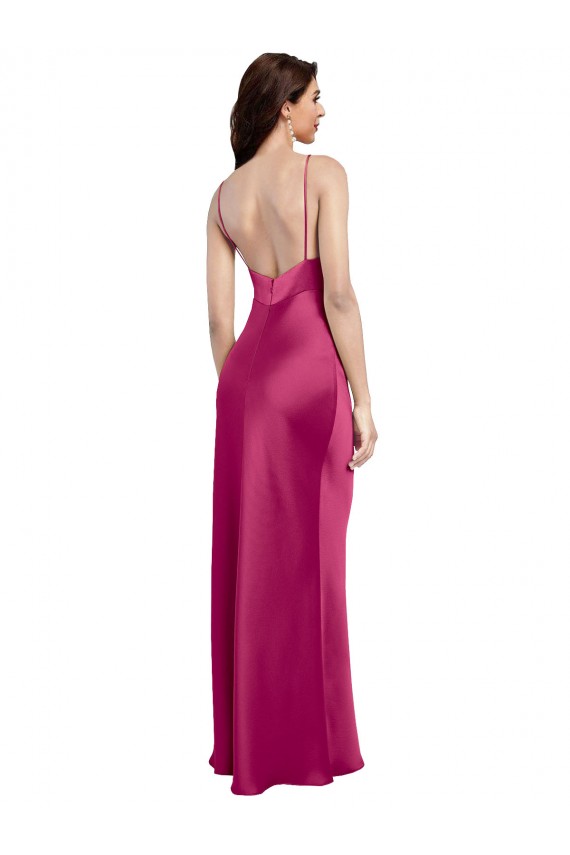 Low Back Stretch Satin Spaghetti Straps Long Sleeveless Formal Evening Dress / Bridesmaid Dress Southampton