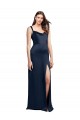 Low Back Dark Navy Stretch Satin Cowl Neck Long Sleeveless Formal Evening Gown / Prom Dress / Bridesmaid Dress Southampton