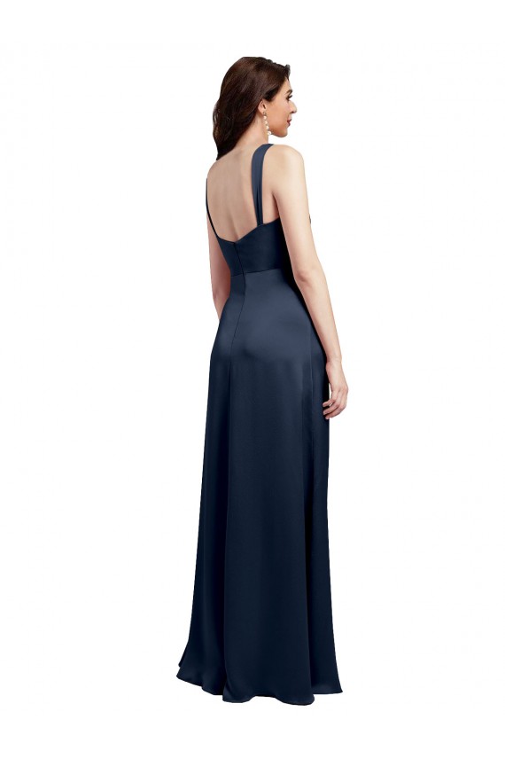 Low Back Dark Navy Stretch Satin Cowl Neck Long Sleeveless Formal Evening Gown / Prom Dress / Bridesmaid Dress Southampton