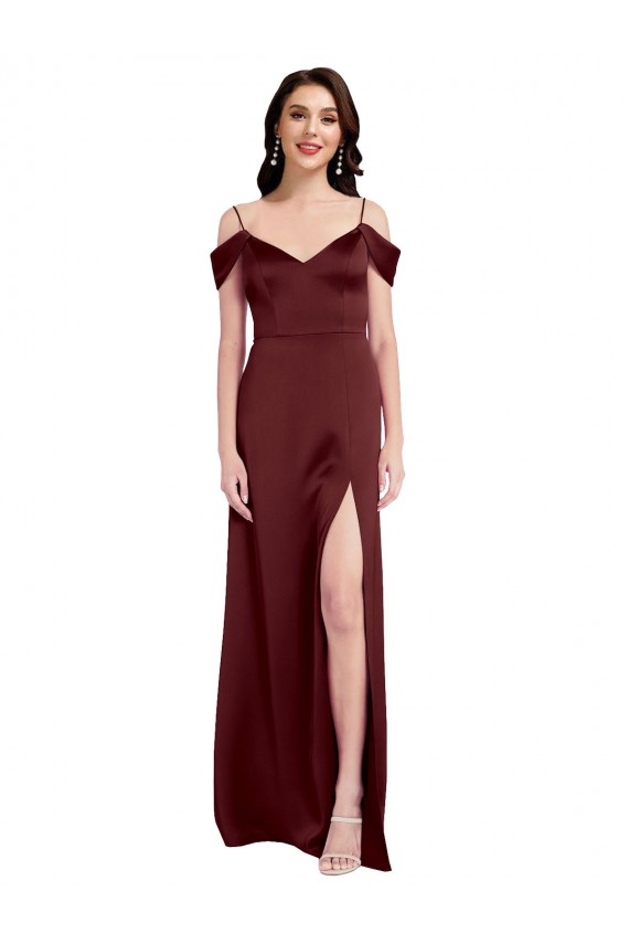 Stretch Satin Off the Shoulder Long Sleeveless Formal Dress / Bridesmaid Dress Southampton