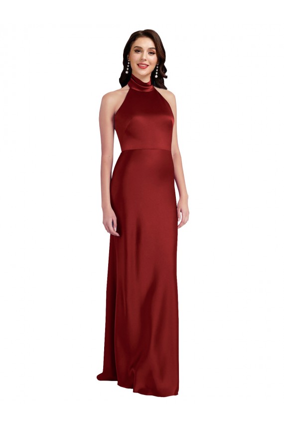 Open Back Stretch Satin Halter Neck Long Sleeveless Black Tie Evening Gown / Prom Dress / Bridesmaid Dress Southampton