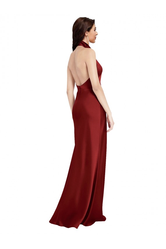 Open Back Stretch Satin Halter Neck Long Sleeveless Black Tie Evening Gown / Prom Dress / Bridesmaid Dress Southampton